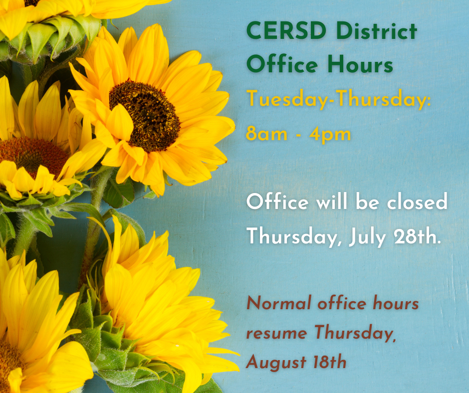 infographic with sunflowers stating the district is closed for the day on July 28th.