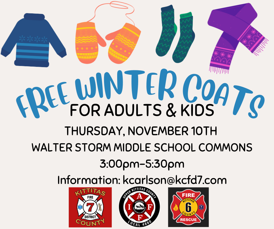graphic with coats and mittens advertising free winter coats at WSMS on Nov. 10 from 3-5:30