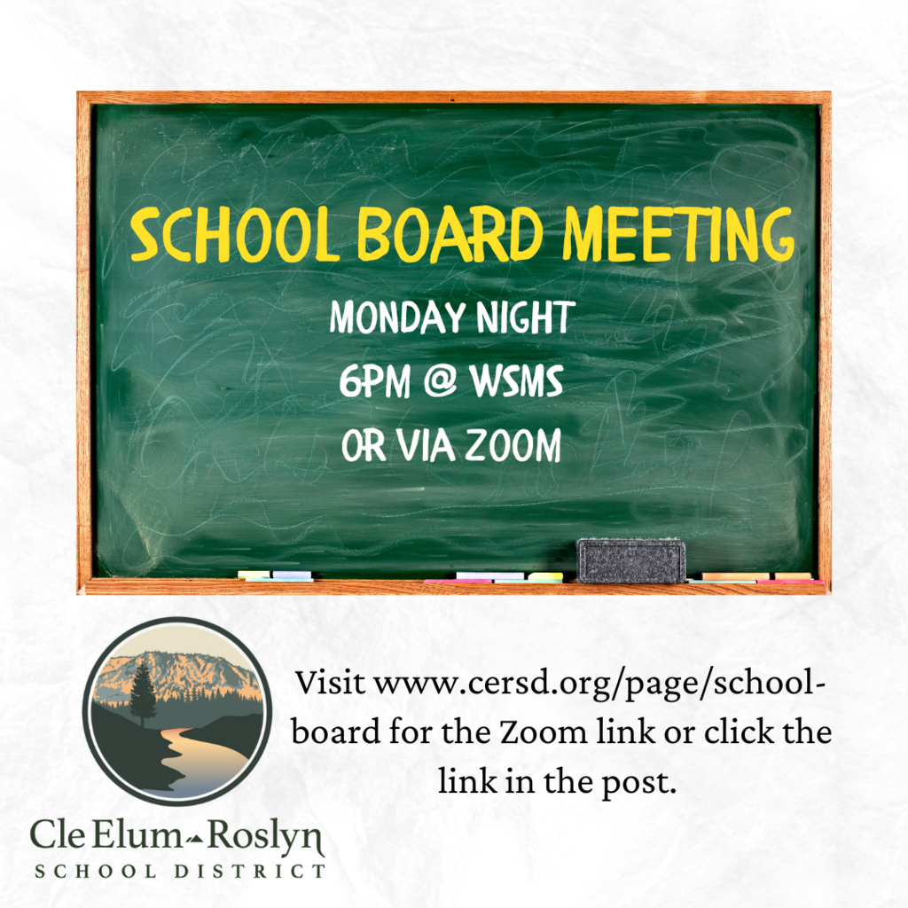 chalk board with the words school board meeting Monday night 6pm @ wsms or via zoom