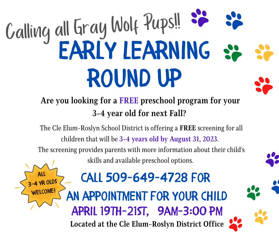 colorful paw prints around the words  Early Learning Round UP 