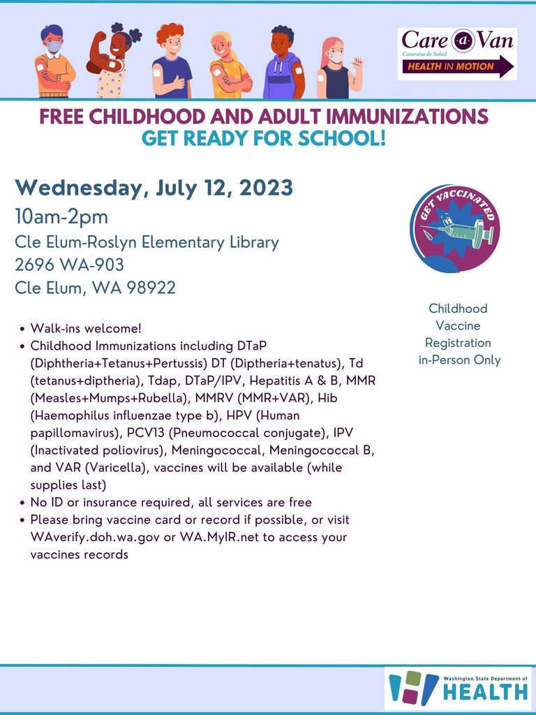 Today 10am-2pm Child and Adult Immunizations.